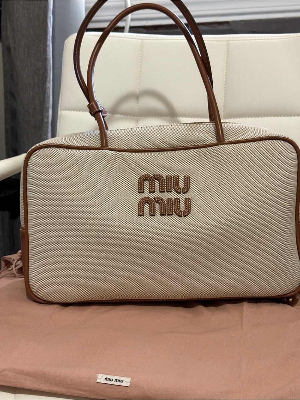 Miu Miu Large “Beau Canvas and Leather Bag”